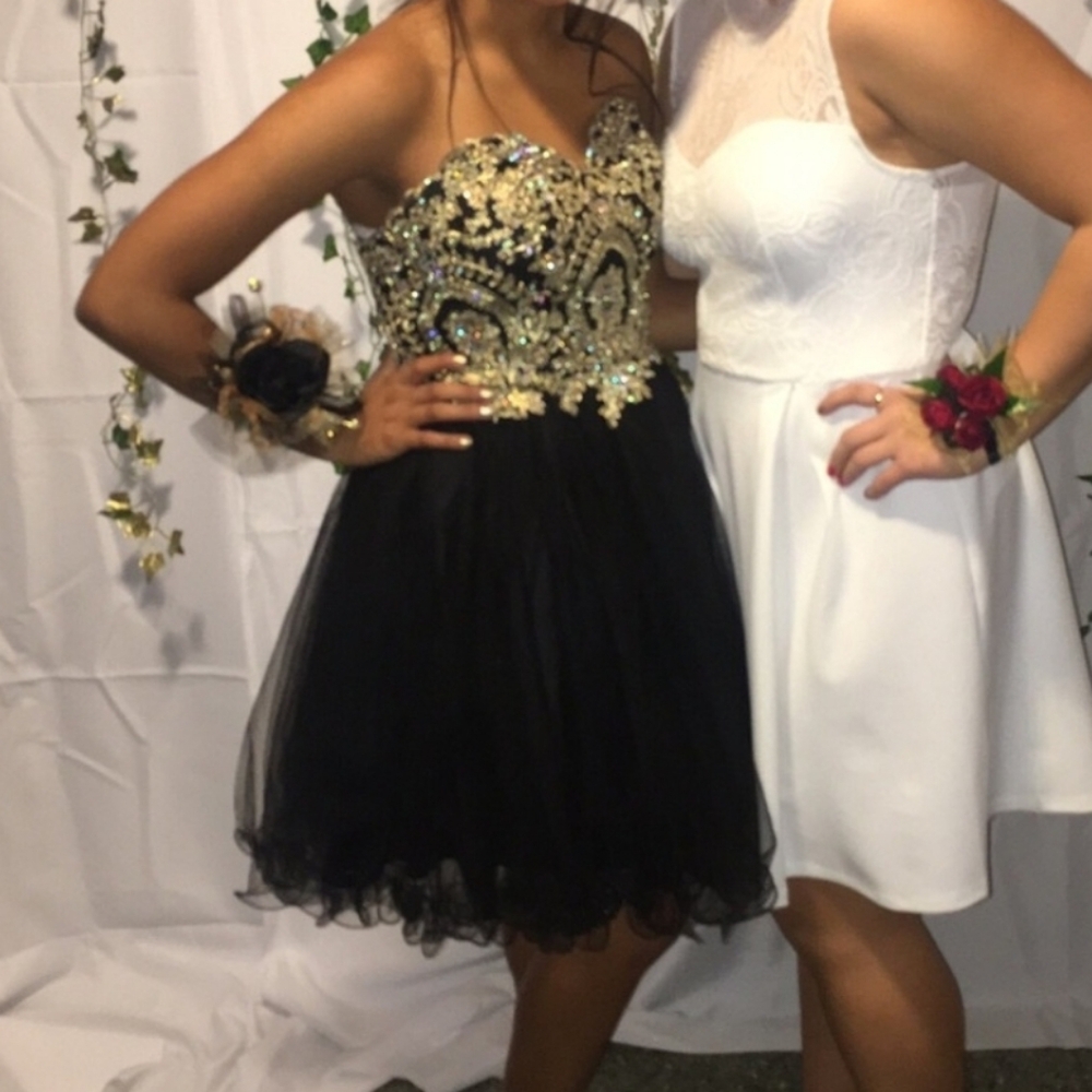 Dancing Queen Black and Gold Strapless Dress - Picture 12 of 12